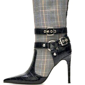 STEVE MADDEN - ENDGAME Blk Multi Plaid Knee-High Boots-  US, Size 6-  NIB/ NWT